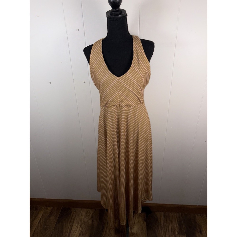 prAna Saxon Racer Dress Womens Large Yellow Pink Striped Open Back Halter Bra In